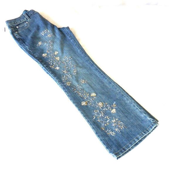 Blue Identity floral BLING blue jeans - Picture 3 of 6
